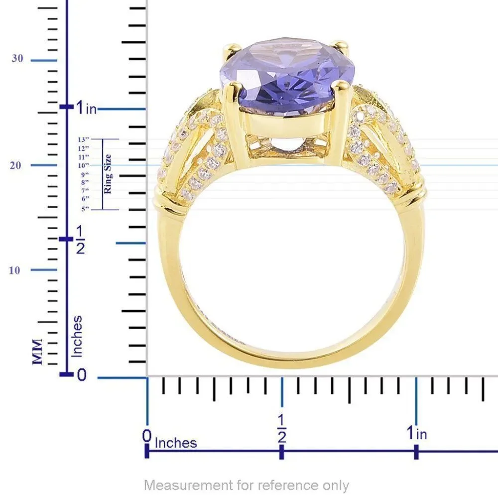 ELANZA Simulated Blue and White Diamond 14K YG Over Sterling Silver Ring Size 9